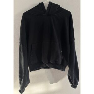 Popflex Hoodie Womens Small Black Cropped Sweatshirt Gym Sporty Active Oversized